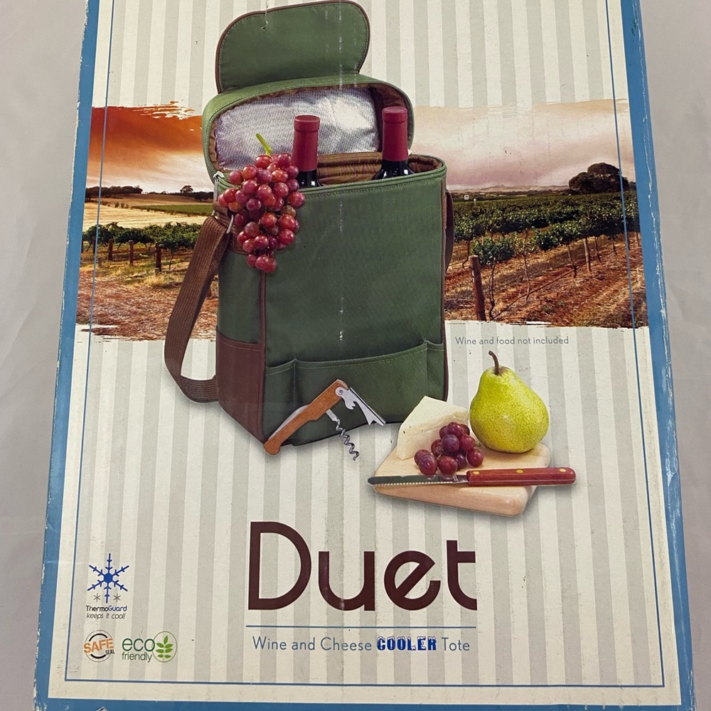 Duet Picnic Time 2 bottle Insulated Wine and Cheese  Cooler Tote Burgundy - Picture 2 of 6